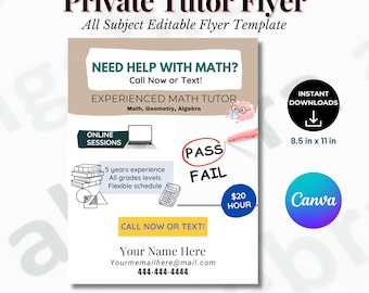 Editable Tutoring Flyer Template: Math, English, Summer Services (Canva)