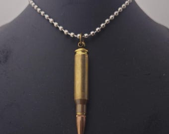 308 Kugel Anhänger Halskette, 7.62x51 Nato, Edelstahl Kette
