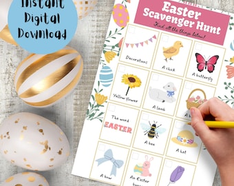 Oster-Schnitzeljagd, druckbare Kinderaktivitäten, Gesellschaftsspiele, Erkunden und Jagen, Hausschulaktivitäten, Osterspiele, Familienspaß