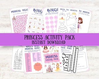 Prinzessinnen Aktivitäten Paket, 8 druckbare kreative Übungen, Kinder DIY Party, Märchen Aufgaben, Sofortiger Download Arbeitsblätter, nach der Schule, Alter 4-9
