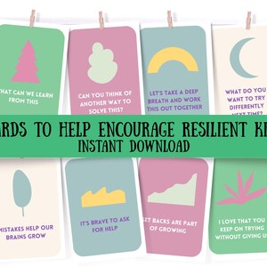Affirmation cards for adults, reminders of what to say to children, printable suggestions to build resilience, kids positive connections
