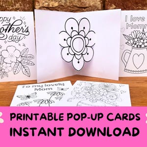 Cartões pop-up para o Dia das Mães, kit de colorir para crianças, cartões para imprimir em sala de aula, cartão pop-up faça você mesmo, modelo para educação domiciliar, atividade de artesanato