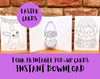 Druckbare Pop-Up-Osterkarten zum Selbermachen, Ausmalen, Ostern, Ausmalen, DIY-Pop-Up-Karte, Bastelgeschenk, Sofortdownload