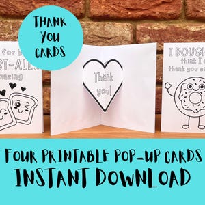 Afdrukbare pop-up kawaii-bedankkaarten, maak je eigen schattige kaarten, kleurplaten voor kinderen, doe-het-zelf pop-upkaart, kunst- en knutselactiviteit, direct downloaden