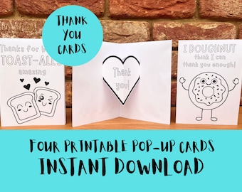 Kawaii Pop Up Dankeschön-Karten zum Ausdrucken, Ihre eigenen Karten, Malvorlage, DIY Pop Up Karte, Kunst- und Bastelaktivität, Sofort-Download