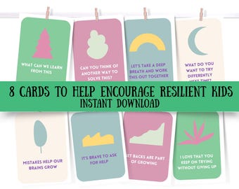 8 Affirmationskarten für Erwachsene, Erinnerungen daran, was man Kindern sagen soll, druckbare Vorschläge zum Aufbau von Belastbarkeit, positive Verbindungen zu Kindern