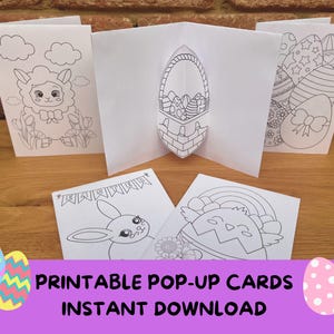 Biglietti di Pasqua pop-up stampabili, crea i tuoi biglietti, attività di Pasqua da colorare per bambini, biglietto pop-up fai da te, attività di artigianato artistico, download immediato