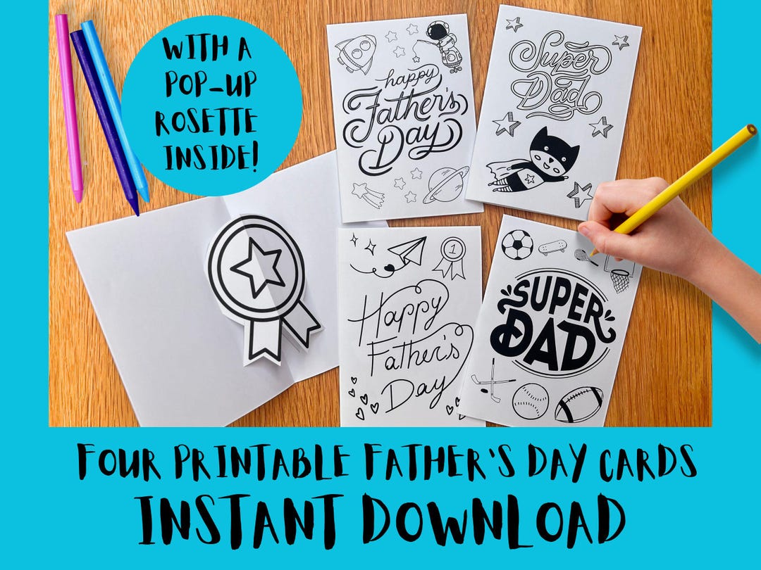 Printable Pop up Father's Day Cards for Kids to Make and Colour, Print ...