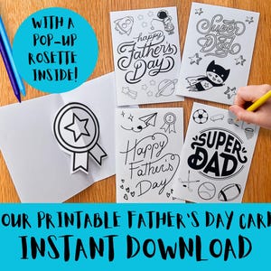 Printable pop-up Father's Day Cards for kids to make and colour, print and personalise this easy homemade craft activity, DIY download