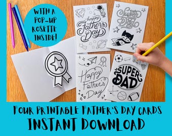 Druckbare Pop-Up-Vatertagskarten für Kinder zum Herstellen und Ausmalen, Drucken und Personalisieren dieser einfachen hausgemachten Bastelaktivität, DIY-Download
