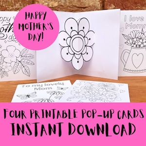 Tarjetas desplegables para el Día de la Madre, paquete imprimible para colorear para niños, tarjetas para imprimir en el aula, tarjeta desplegable DIY, plantilla para educación en casa, actividad de arte y manualidades.