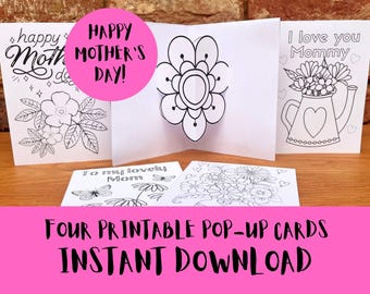Pop-Up-Muttertagskarten, druckbare Kinder-Färbung, Klassenzimmer-Druckkarten, DIY Pop-Up-Karte, Homeschool-Vorlage, Kunsthandwerk