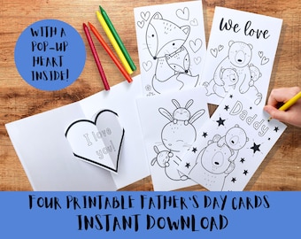 Pop-Up-Vatertagskarten, druckbare Kinder zum Ausmalen, selbstgemachte Karte, Vorlage für Homeschool, Geschenk für Papa, süße Karten herunterladen