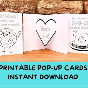 Kawaii Dankeschön Pop-up-Karten, Druckbare karierte Pop-up-Karte, Malvorlage für Kinder, DIY-Pop-up-Karte, Kunst- und Bastelaktivität, Sofort-Download
