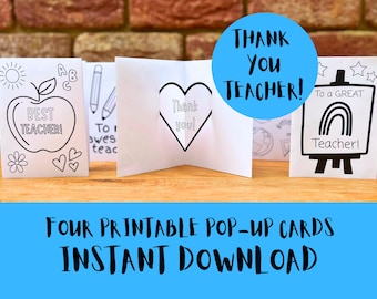 Druckbare Pop Up Karten zur Lehrer Wertschätzung, Dankeschön Geschenk, Lehrer Wertschätzung Woche, druckbare Kinder Färbung, handgefertigte Handwerk Aktivität