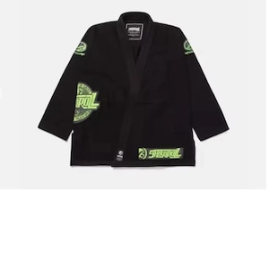 May include: Black Jiu-Jitsu gi with green and white accents. The gi features the word "CONTROL" in a stylized font on the chest and sleeve. Additional graphics are present on the shoulders and lower portion of the jacket. The gi has a traditional collar and lapel design.