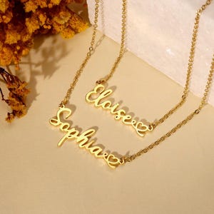 Personalised Name Necklace with Heart, Gold Heart Name Necklace, Custom Name Jewellery, Necklace for Mom, Bridesmaid Gift, Mother&#39;s Day Gift