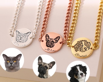Pet Portrait Custom Bracelet for Dog Mom, Pet Photo Bracelet, Personalized Pet Memorial Gift, Engraved Dog Photo Bangle, Pet Loss Gift