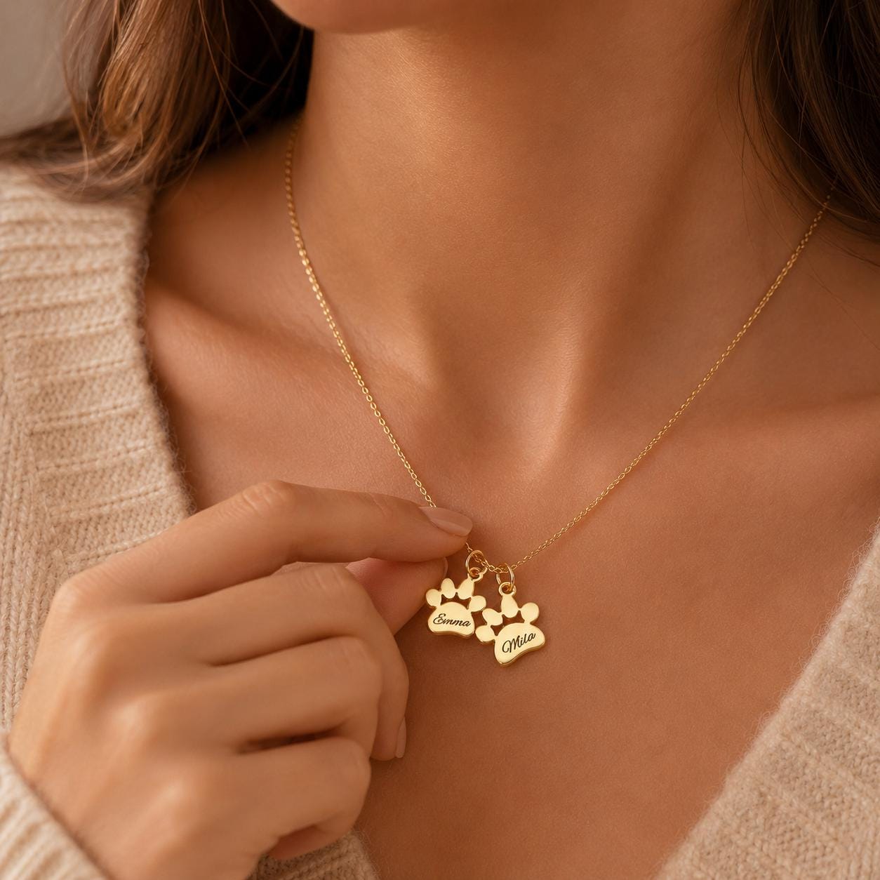 Personalized 14K Gold Paw Print Name Necklace,Engraved Paw Print…