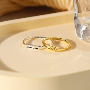 Dainty Stacking Name Ring, Skinny Custom Ring, Personalized Gift for Her, Engraved Skinny Band Ring, Bridesmaids Gift, Baby Name Mom Gift