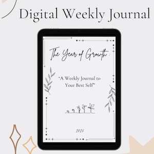 Diario guiado de crecimiento GoodNotes Notabiliity Crecimiento personal iPad Indicaciones reflexivas Establecimiento de metas Planificador de autodescubrimiento de 52 semanas