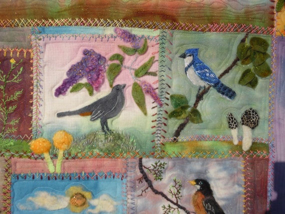 Birds in Wool a Hand Needle Felted Applique Pattern by Debora Konchinsky