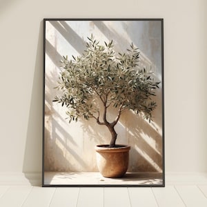 Printbare muurdecoratie met olijfboommotief. Rustiek stilleven. Mediterrane print (digitale download).