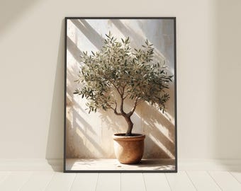 Wandbild mit Olivenbaummotiv zum Ausdrucken. Rustikales Stillleben. Mediterranes Design (Digitaler Download)
