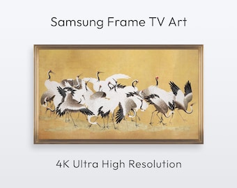 Samsung Frame TV, japansk kranmålning. Asiatisk vintagekonst (nedladdning av digitalt tryck i 4K)