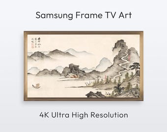 Samsung Frame TV Art: Mistige Berg. Vintage Aziatisch (4K digitale print download)