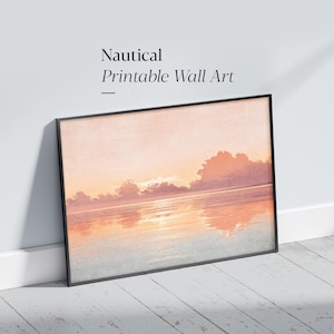 Art mural imprimable paysage marin coucher de soleil. Décoration d'intérieur calme (téléchargement pour impression numérique)