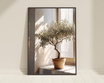 Print van een olijfboom. Rustieke, printbare wanddecoratie. Mediterraans stilleven (digitale download)