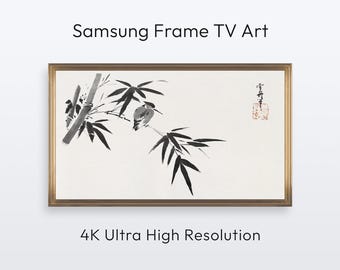Samsung Frame TV Art: Sumi-e ijsvogel. Japanse inkttekening (4K digitale print download)