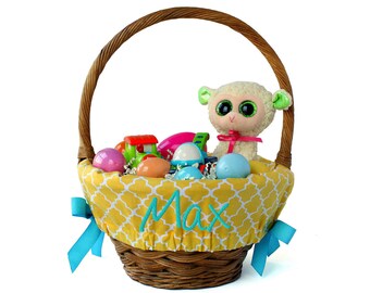 Personalized Easter Basket Liner Size Small, Easter Basket Liner, Custom Basket Liner, Basket not included - Yellow Trellis