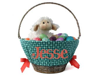 Personalized Easter Basket Liner Size Small, Easter Basket Liner, Custom Basket Liner, Basket not included - Green on Green Dots