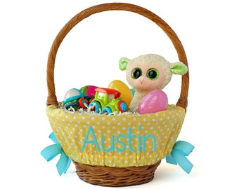 Personalized Easter Basket Liner Size Small, Easter Basket Liner, Custom Basket Liner, Basket not included - Yellow Medium Dots