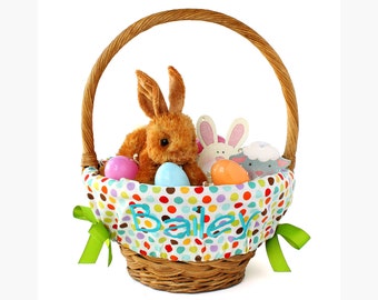 Personalized Easter Basket Liner Size Small, Easter Basket Liner, Custom Basket Liner, Basket not included - Colorful Dots