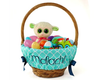 Personalized Easter Basket Liner Size Small, Easter Basket Liner, Custom Basket Liner, Basket not included - Teal Trellis