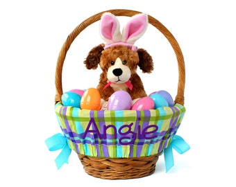 Personalized Easter Basket Liner Size Small, Easter Basket Liner, Custom Basket Liner, Basket not included - Purple Plaid