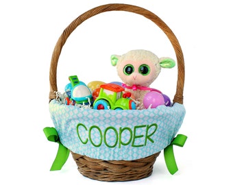 Personalized Easter Basket Liner Size Small, Easter Basket Liner, Custom Basket Liner, Basket not included - Aqua Quatrefoil