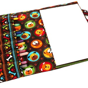 Carteira de giz de cera, estojo de giz de cera, brinquedo de arte infantil, porta-giz de cera, brinquedo para colorir, estojo de artista de giz de cera, brinquedo de viagem, rolo de giz de cera - Puppy Circles