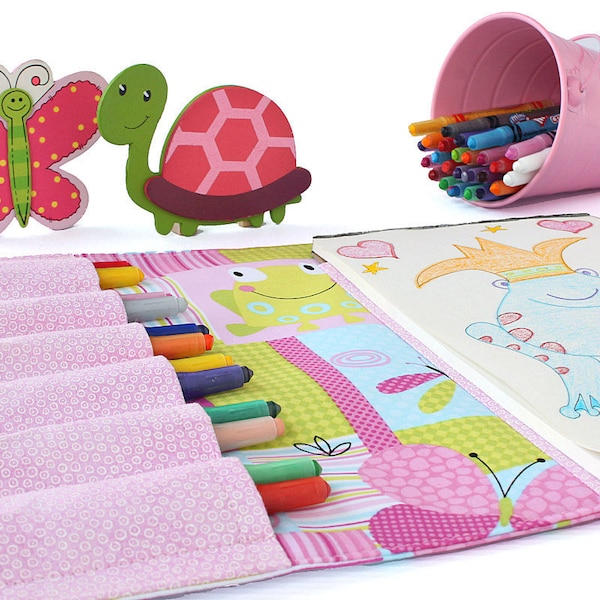 Crayon wallet, crayon case, children's art toy, crayon holder, coloring toy, crayon artist case, travel toy, crayon roll - Garden Animals