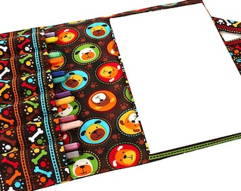 Crayon wallet, crayon case, children's art toy, crayon holder, coloring toy, crayon artist case, travel toy, crayon roll - Puppy Circles