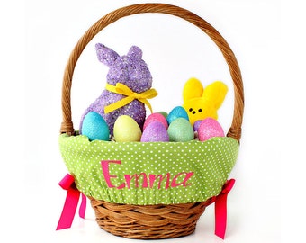 Personalized Easter Basket Liner Size Small, Easter Basket Liner, Custom Basket Liner, Basket not included - Green Tiny Dots