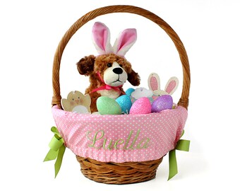 Personalized Easter Basket Liner Size Small, Easter Basket Liner, Custom Basket Liner, Basket not included - Pink Tiny Dots