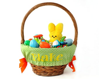 Personalized Easter Basket Liner Size Small, Easter Basket Liner, Custom Basket Liner, Basket not included - Green Lattice
