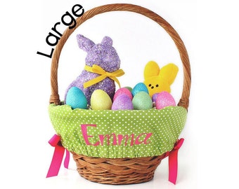 Large Personalized Easter Basket Liner For Oversized Easter Baskets, Custom Basket Liner, Basket not included - Green Tiny Dots