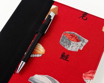 Favbric cover for composition notebooks, composition notebook cover, fabric notebook cover, teacher gifts, includes pen, journal - Red Sushi