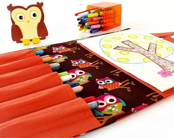 Crayon wallet, crayon case, children's art toy, crayon holder, kids coloring toy, crayon artist case, travel toy, crayon roll - Brown Owls