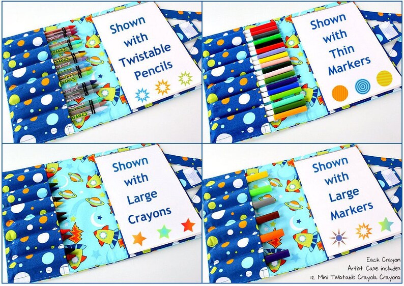 Crayon wallet, crayon case, children's art toy, crayon holder, coloring toy, crayon artist case, travel toy, crayon roll Boy Owls image 6